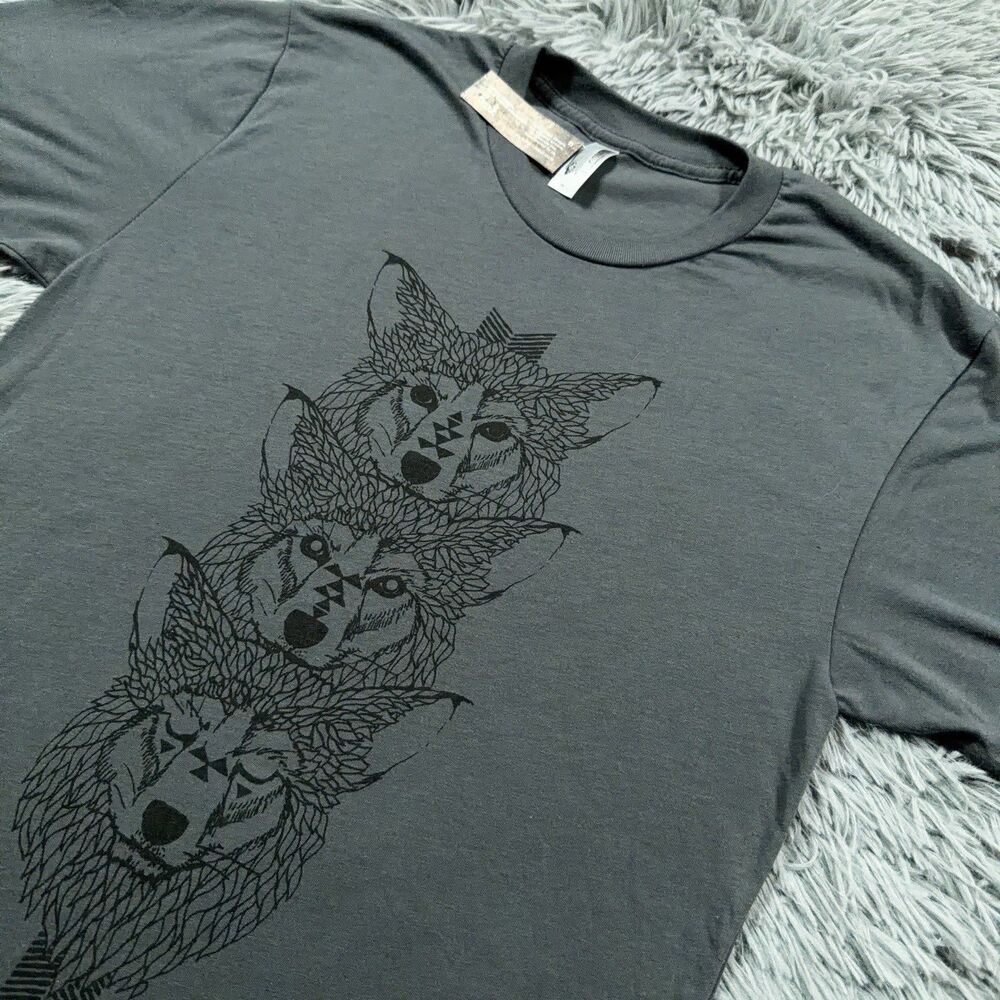 American Apparel Shirt Small Gray The 50/50 Bark Three Wolves Pullover Tee Mens